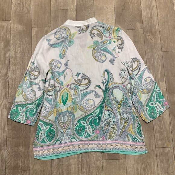 Charter Club Linen Luxury Embellished Paisley Floral V-Neck Boho Tunic Shirt - Picture 6 of 6